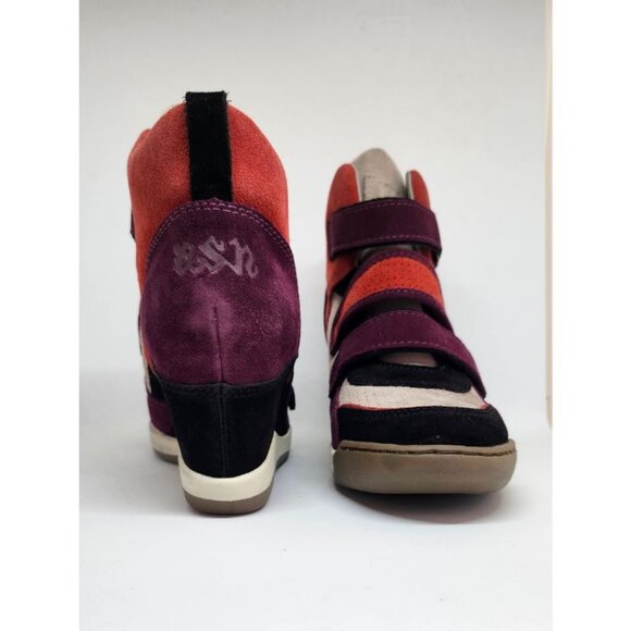 Ashitalia Women's Black/Coral Suede Athletic Wedge Sneakers Size 38 - Picture 3 of 9